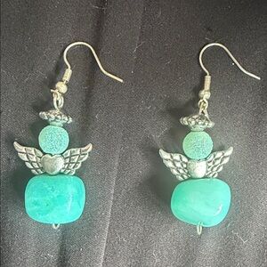 Silver and Turquoise Angel Wing Earrings
